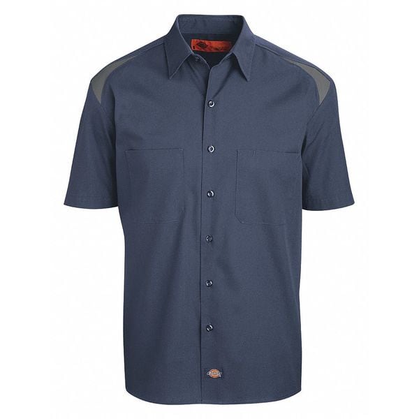 Dickies Men's Short Sleeve Shirt, 35% Cotton, 65% Polyester, Button Down Closure, Gray/Navy - 05DNSM RG L