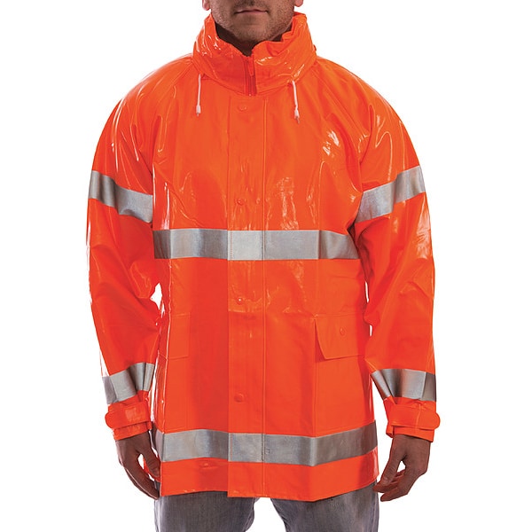 Tingley Flame Resistant Rain Jacket, PVC, Class 3 R, Orange, 3XL - J53129