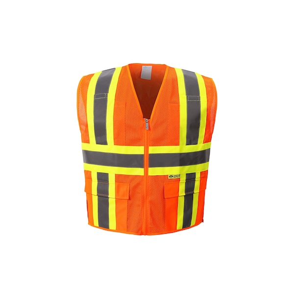 2W International Contrast Hi-Vis Safety Vest XL Class 2 H Back, , Zipper 6 Pockets, 1 Mic Tab - M7038C-2 XL
