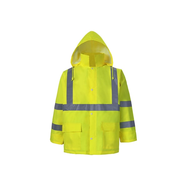 2W International Hi-Vis Rain Jacket, 100% Polyester Oxford with PU Coating, 150 Denier, Class 3 Lime, 3XL - 155C-3 3XL