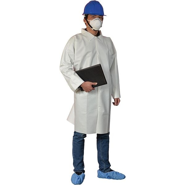 Condor Condor Disposable Lab Coat, Microporous Film Laminate, Snaps Closure, White, XL - 30ZE52