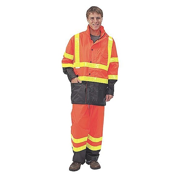 Kishigo Rainsuit, Polyester/Polyurethane, 6.2 mil Thick, Packable Hood in Collar, Orange, 2XL/3XL - RW101-2X-3X