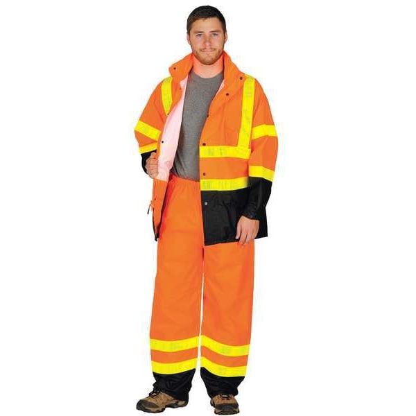 Kishigo Rainsuit, Polyester/Polyurethane, 6.2 mil Thick, Packable Hood in Collar, Orange, 2XL/3XL - RW101-2X-3X