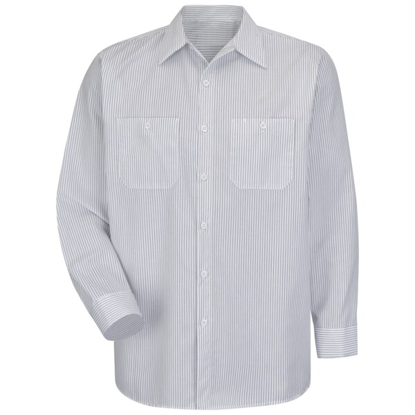 Red Kap Long Sleeve Striped Work Shirt, 65% Polyester / 35% Cotton, Button Closure, Charcoal/White - SP10CW LN L