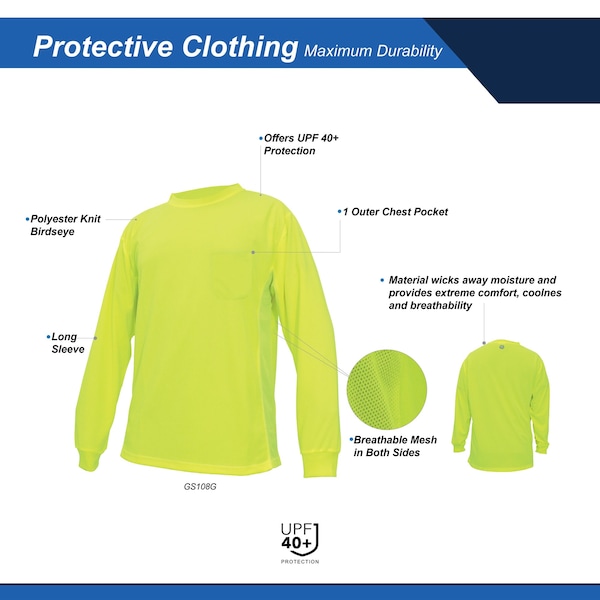 Ge HV Safety TShirt, Long Sleeve Breathable Mersh XL - GS108GXL