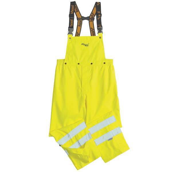 Viking Hi-Visibility Rain Bib Pants, Polyester, 31 1/2 in Inseam, 33 in Waist, 0.40mm Thickness, M - D6329PG-M