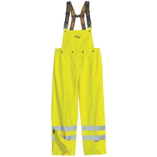 Viking Hi-Visibility Rain Bib Pants, Polyester, 31 1/2 in Inseam, 33 in Waist, 0.40mm Thickness, M - D6329PG-M