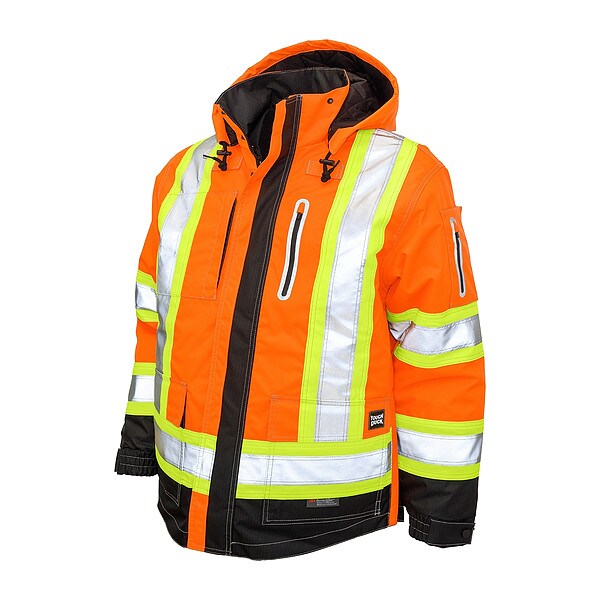 Tough Duck Hi-Vis 4-in-1 Safety Jacket, 300D Ripstop, 100% Polyester, Class 3 Type R, Orange, 2XL - S18721