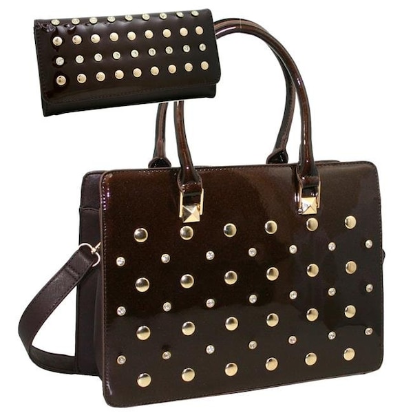 Gold Rush Gold Rush 820W20SET-BRN 2 Tones Rhinestone Studed Purse Wallet Set - Brown - 820W20SET-BRN