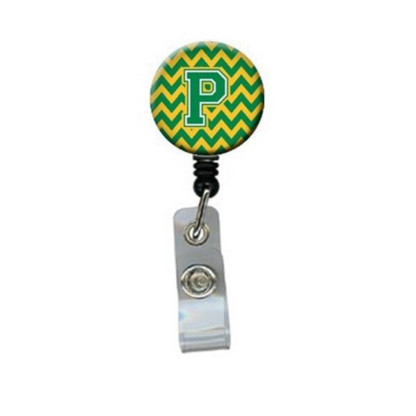 Carolines Treasures Letter P Chevron Green and Gold Retractable Badge Reel - CJ1059-PBR