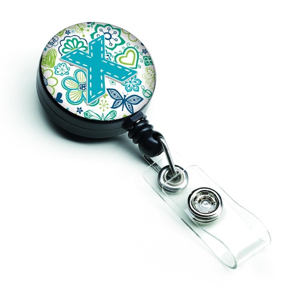 Carolines Treasures Letter x Flowers and Butterflies Teal Blue Retractable Badge Reel - CJ2006-XBR