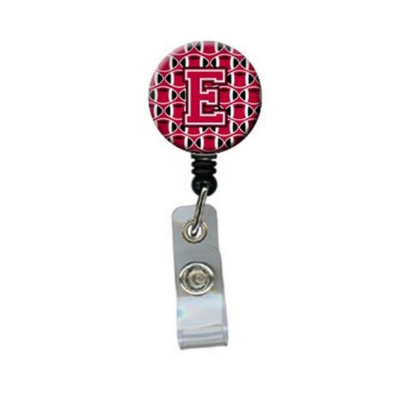 Carolines Treasures Letter E Football Crimson and White Retractable Badge Reel - CJ1079-EBR