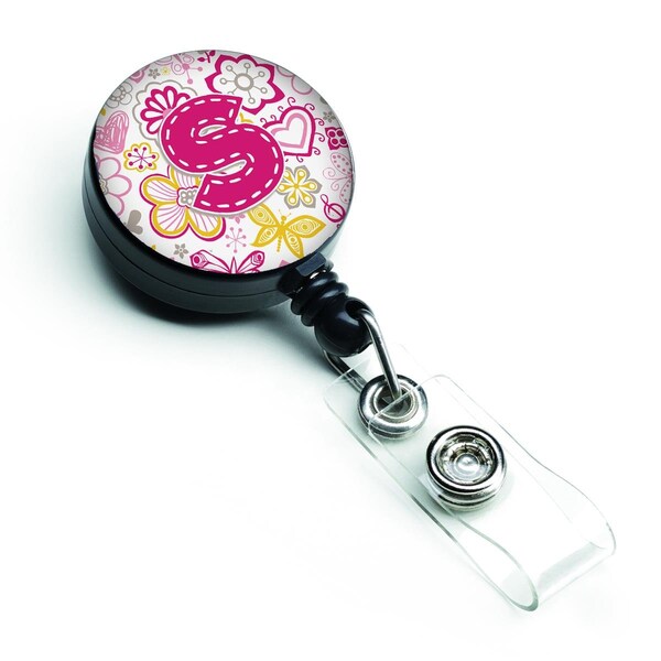 Carolines Treasures Letter S Flowers and Butterflies Pink Retractable Badge Reel - CJ2005-SBR
