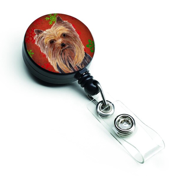 Carolines Treasures Yorkie Red and Green Snowflakes Holiday Christmas Retractable Badge Reel - SC9405BR