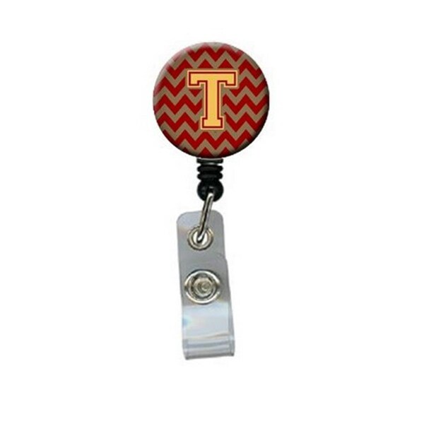 Carolines Treasures Letter T Chevron Garnet and Gold Retractable Badge Reel - CJ1048-TBR