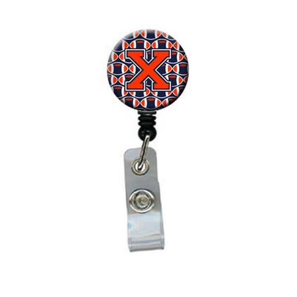 Carolines Treasures Letter x Football Orange, Blue and White Retractable Badge Reel - CJ1066-XBR