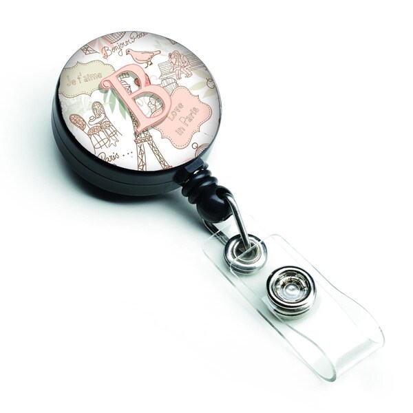 Carolines Treasures Letter B Love in Paris Pink Retractable Badge Reel - CJ2002-BBR