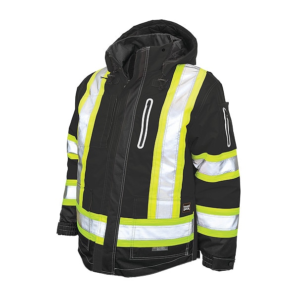 Tough Duck Hi-Vis 4-in-1 Safety Jacket, 300D Ripstop, 100% Polyester, Class 1 Type O, Black, Xl - S18711