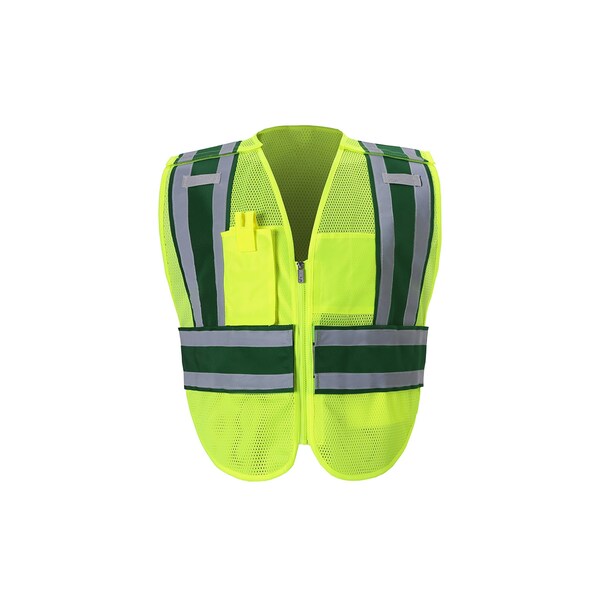 2W International Hi-Vis Public Safety Vest Regular Class 2 U Back, , Hook & Loop 2 Pockets, 2 Mic Tab - PWB503GR JM