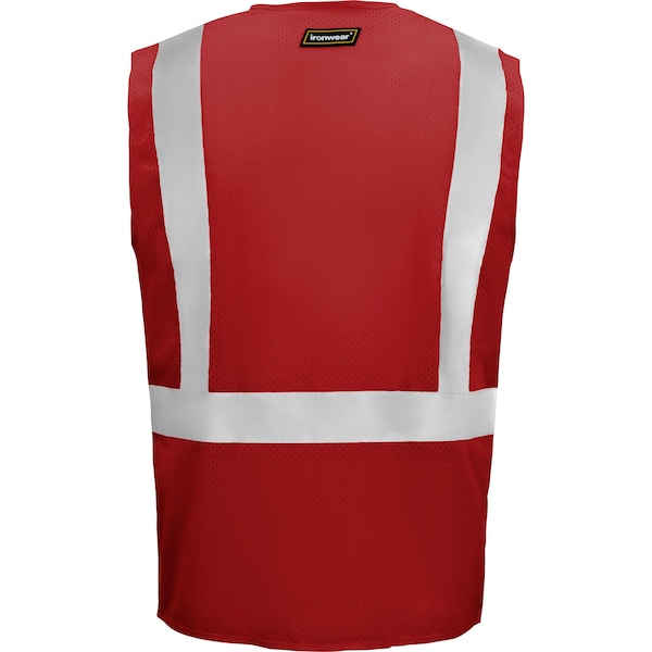 Ironwear Hi-Vis Safety Vest L , Zipper 5 Pockets - 1284-RZ-RD-LG
