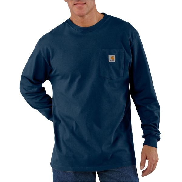 Carhartt Men's Long Sleeve Pocket T-Shirt, Cotton, Pullover Closure, 1 Pocket(s), Navy - K126-NVY MED REG
