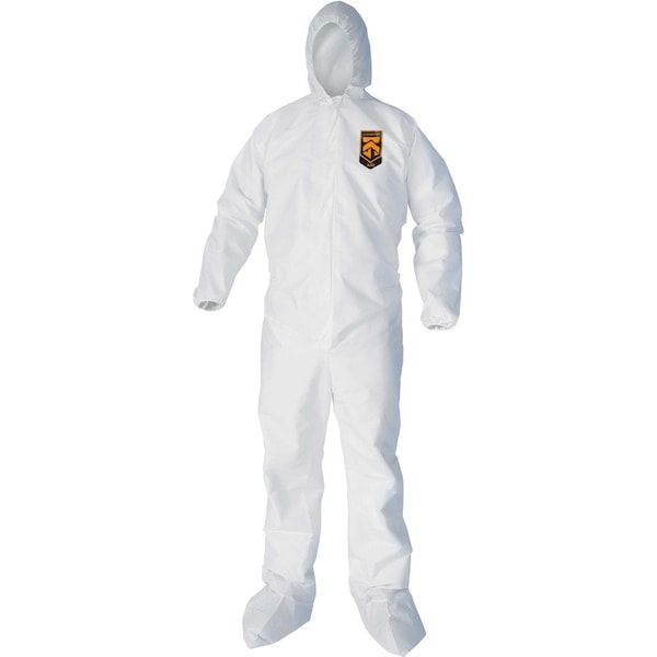 Kleenguard A40 Coveralls - Zipper Front, Elastic Wrists, Ankles, Hood & Boots, L, 25 PK, White - KCC44333
