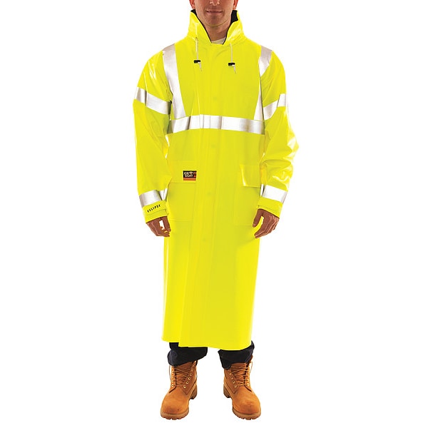 Tingley Arc Flash Flame Resistant Rain Coat, PVC, Class 3 Lime, L - C44122