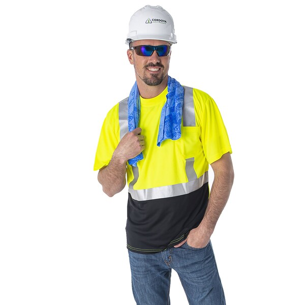 Cordova COR-BRITE Short Sleeve Shirt, Lime, 2in Silver Reflective Tape, M - V451-M