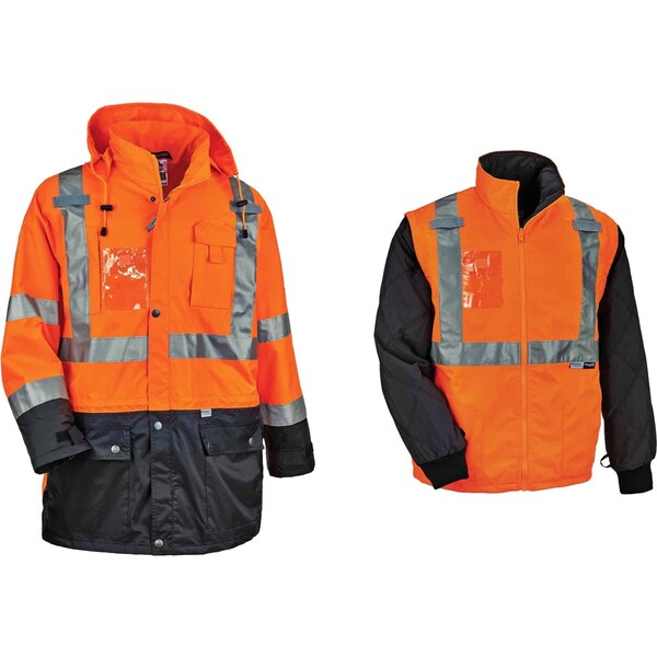 Ergodyne Hi-Vis Thermal Jacket Kit, 300D Oxford Polyester, Hi-Viz Orange, 2XL - 8388