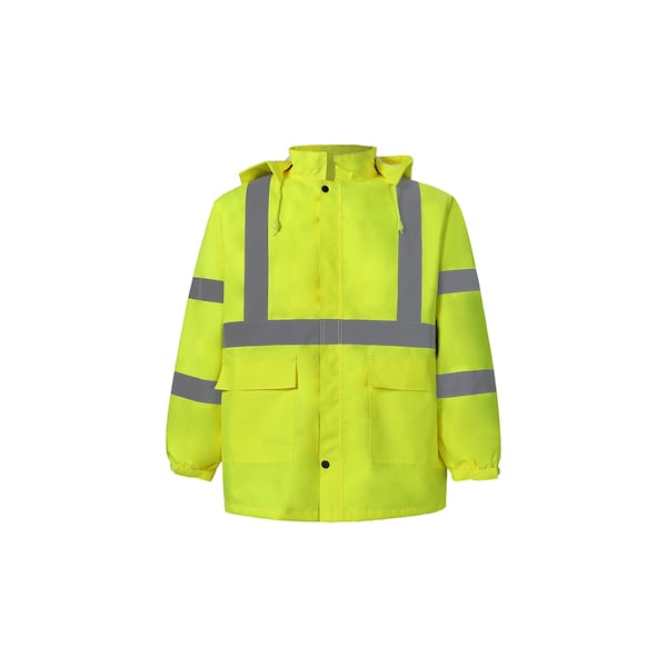 2W International Hi-Vis Rain Jacket, 100% Polyester Oxford with PU coating, Class 3 Lime, XL - 750C-3 XL