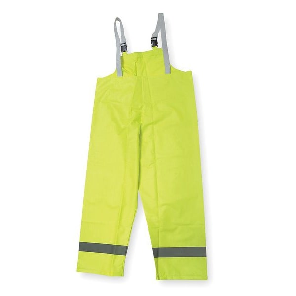 Condor Hi-Visibility Rain Bib Overall, Polyester/PVC, 32 in Inseam, 52 in to 54 in Waist, Green/Yellow - 4GE72