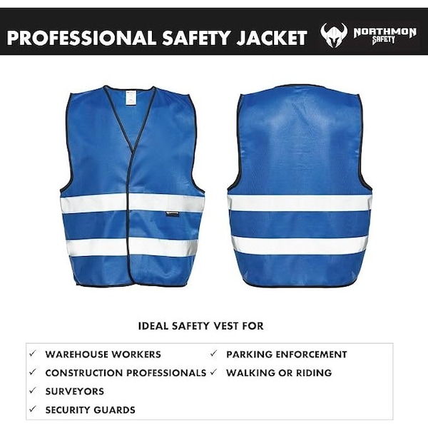 Northmon Safety Two Band Reflective Solid Safety Vest, 103 Series, Royal Blue, L/XL - NM-SV-103-RB-L/XL