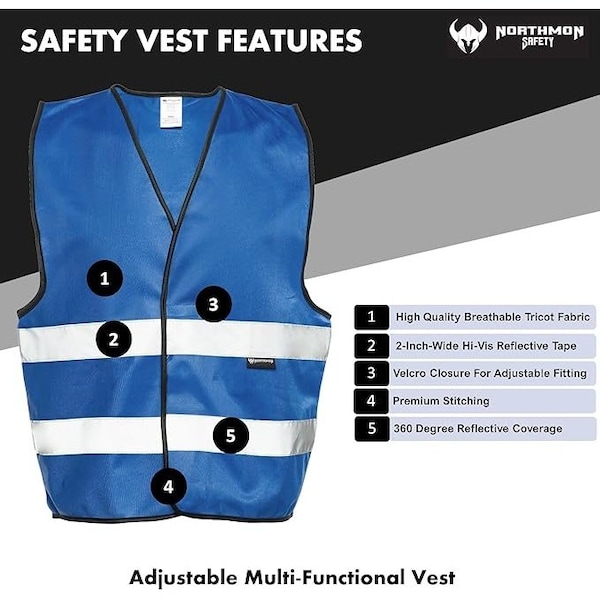 Northmon Safety Two Band Reflective Solid Safety Vest, 103 Series, Royal Blue, L/XL - NM-SV-103-RB-L/XL