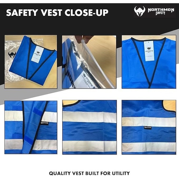 Northmon Safety Two Band Reflective Solid Safety Vest, 103 Series, Royal Blue, L/XL - NM-SV-103-RB-L/XL
