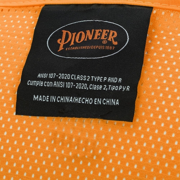 Pioneer Safety Vest, Polyester Mesh, ANSI Class 2, Zipper Closure, Cell Phone Pocket, Orange, XL - V1060450U-XL