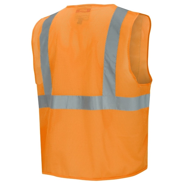 Pioneer Safety Vest, Polyester Mesh, ANSI Class 2, Zipper Closure, Cell Phone Pocket, Orange, XL - V1060450U-XL