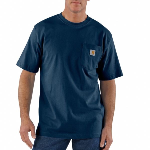 Carhartt Men's T-Shirt, 100% Cotton, Pullover Closure, 1 Pocket(s), Navy - K87-NVY SML REG