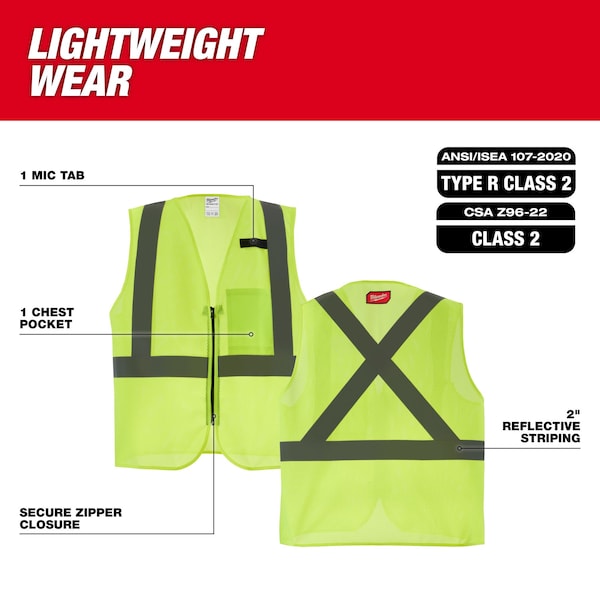 Milwaukee Tool Class 2 High Visibility Yellow Mesh One Pocket Safety Vest - S/M (CSA) - 48-73-2251