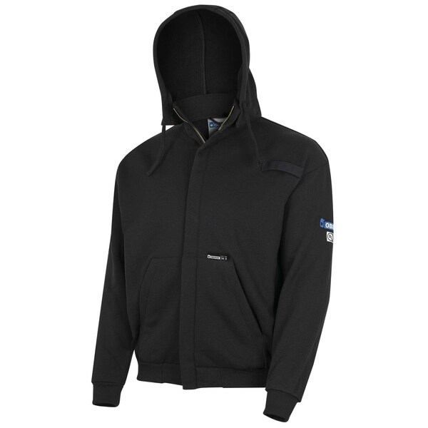 Oberon Hi-Vis 100% FR/Arc-Rated 12 oz Cotton Fleece Hoodie, Zipper Closure, Detachable Hood, Black, S - ZFC207-S