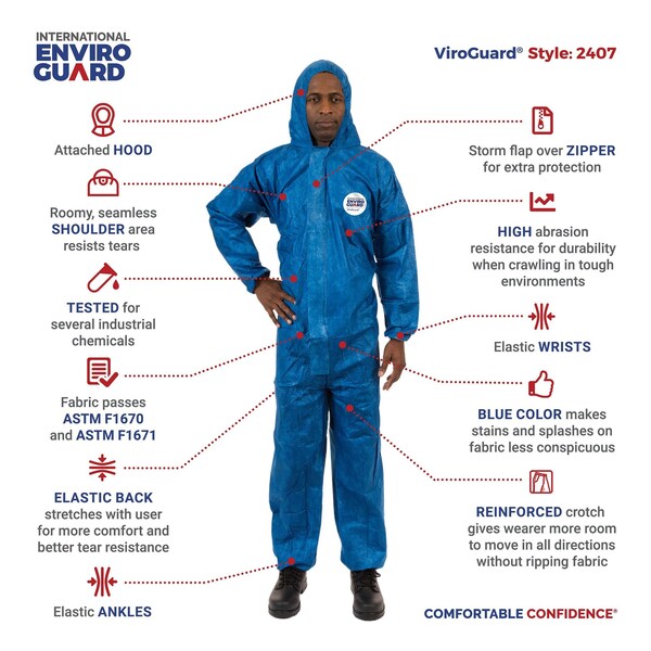 Viroguard Disposable Coverall, Hooded, 2XL, Microporous Laminate, Zipper, Elastic Cuff, Elastic Ankle - 2407-2XL