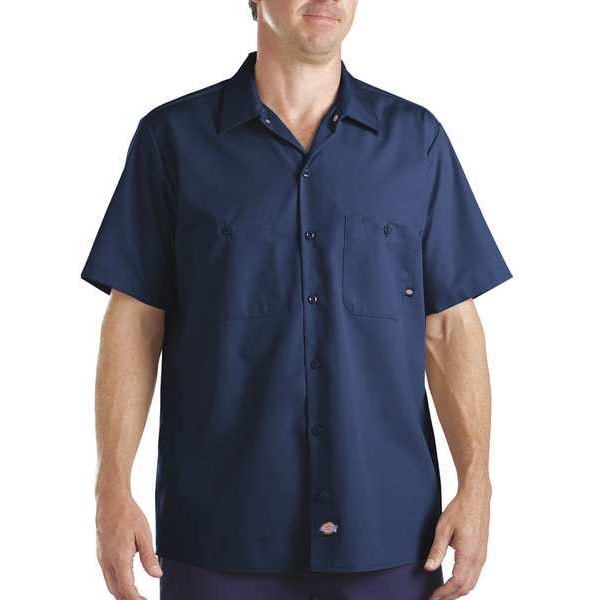 Dickies Men's Short Sleeve Industrial Work Shirt, Cotton/Polyester, Button Closure, Navy - S535NV RG 2XL