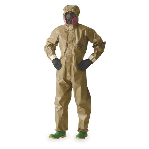 Dupont Chemical Resistant Coverall, Hooded, M, Tychem(R) 5000, Zipper, Attached Glove Cuff, Taped Seam - C3185TTNMD000600