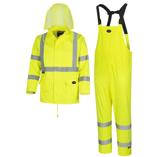 Pioneer Oxford PVC Hi Viz Rain Suit, Green, Small, 150 Denier Oxford Polyester with PU Backing, 0.18 mm Thick - V1080360U-S