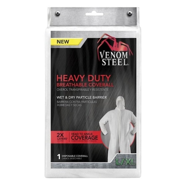 Venom Steel VENCV300 Coveralls with Hood, LXL, Unisex, Zipper Closure, Fabric, White - VENCV300N
