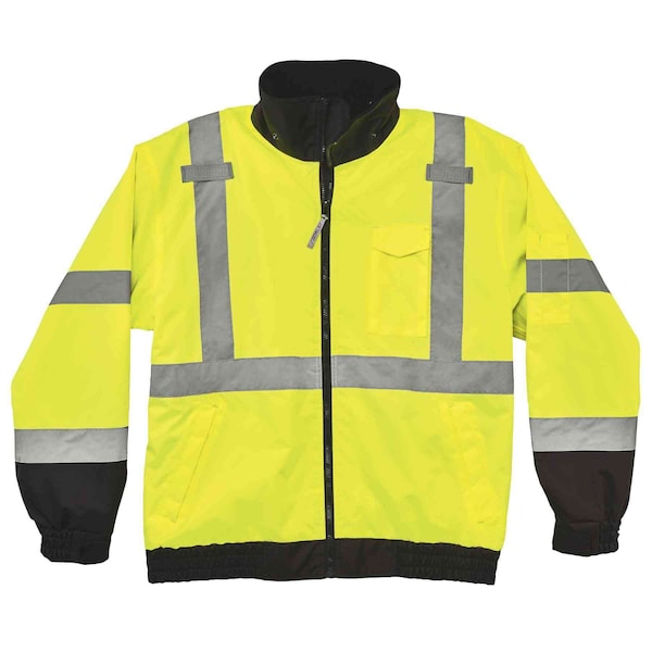 Ergodyne Hi-Vis 2-in-1 Bomber Jacket, Oxford Polyester, Class 3 Lime, L - 8379