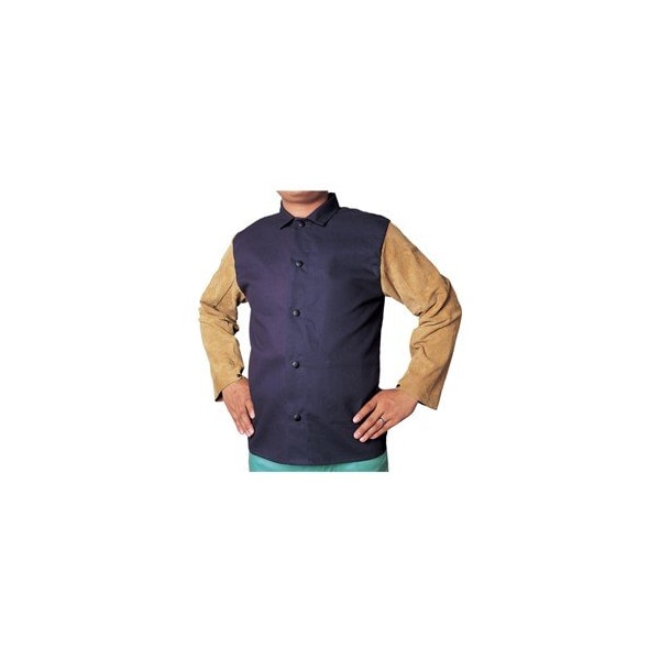 Weldas Alliance COOL FR Jacket, Style: 9oz Cotton FR w/30inch Leather sleeves, Medium, Navy blue - 33-8060M