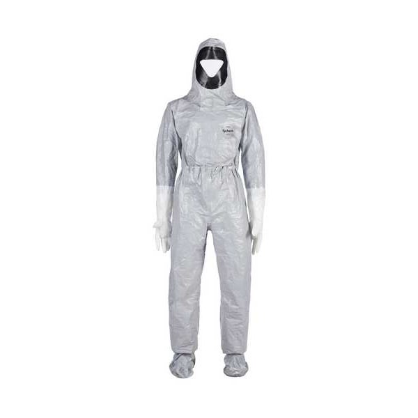 Dupont Chemical Resistant Coverall, Hooded, M, Tychem(R) 6000, Zipper, Attached Glove Cuff, Taped Seam - TF611TGYMD000110