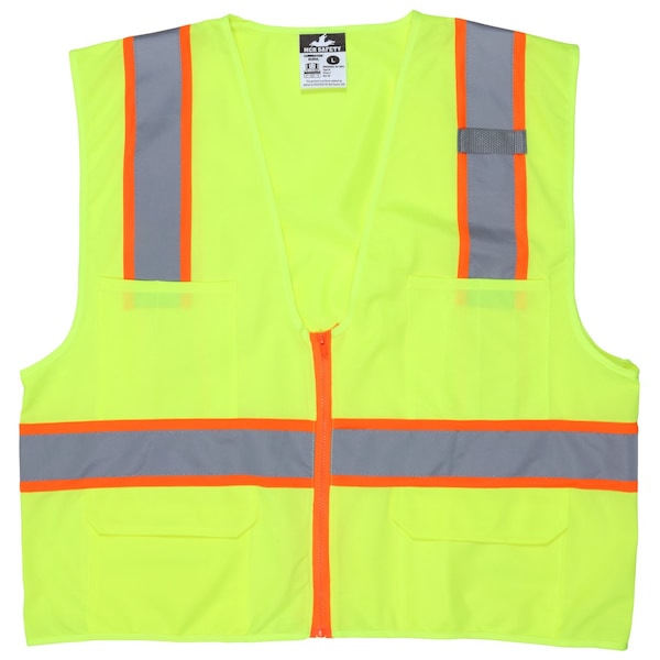 Mcr Safety Hi-Vis Safety Vest L Class 2 H Back, , Zipper 6 Pockets, 1 Mic Tab - SURVLL