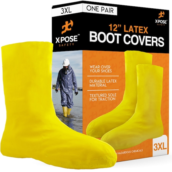 Xpose Safety Hazmat Boot and Shoe Covers 3XL Yellow 12 Over the Shoe Protectors - NB200-3XL-X