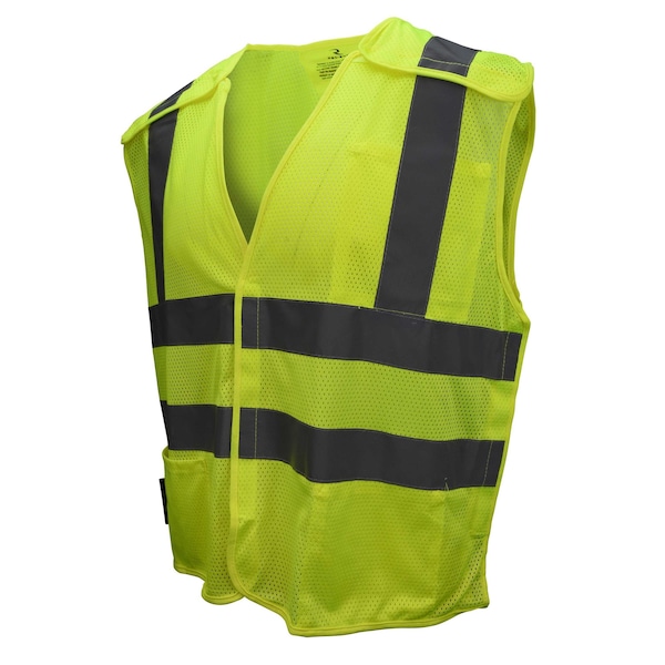 Radians Self Extinguishing Hi-Vis Safety Vest L Class 2 , Hook & Loop 3 Pockets - SV45-2ZGM-L